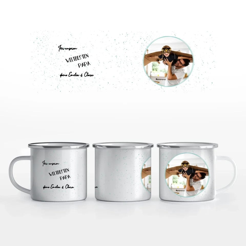 Fototasse Vatertag "weltbester Papa" - Customizer Emaille-Tasse / Weiß / 375 ml von TeeInBlue