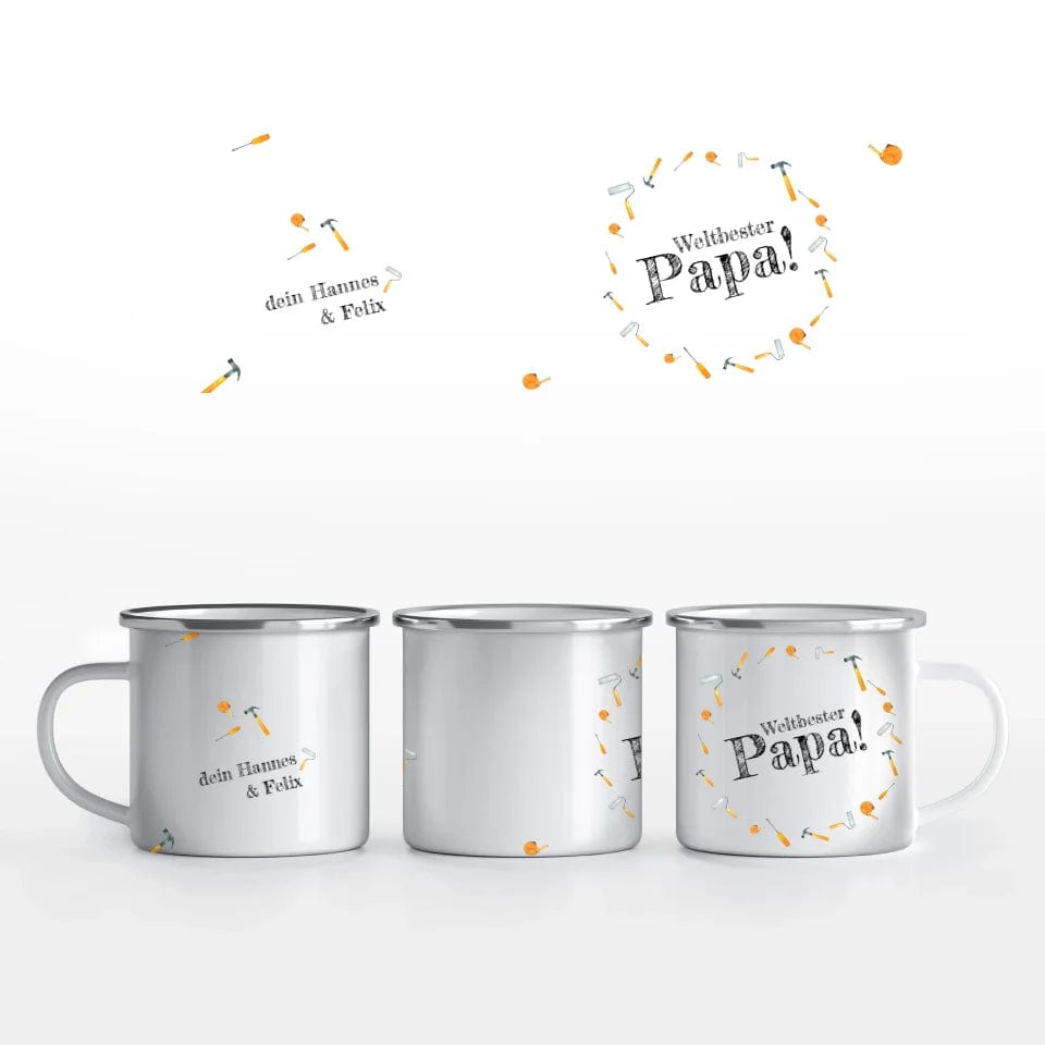 Motivtasse Vatertag "Hammer Papa" - Customizer Emaille-Tasse / Weiß / 375 ml von TeeInBlue