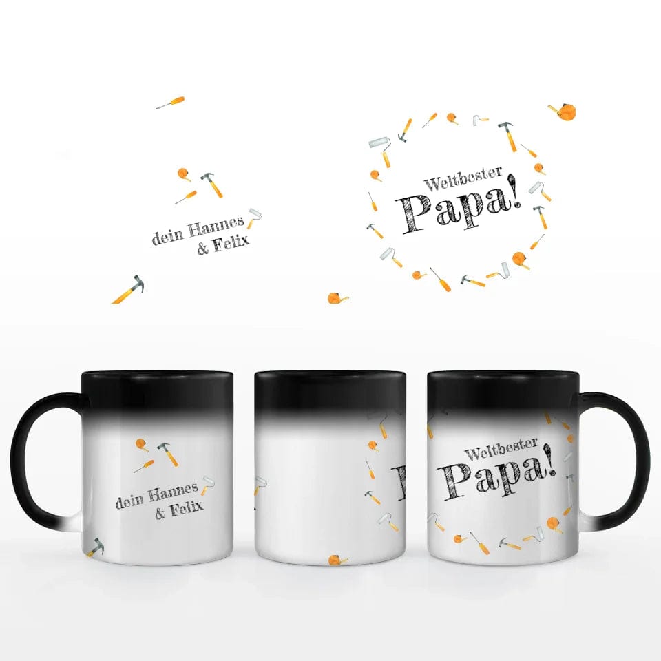 Motivtasse Vatertag "Hammer Papa" - Customizer Keramik-Zaubertasse / Schwarz / 330 ml von TeeInBlue